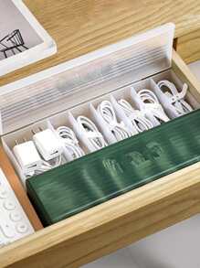 1入組書桌電源板&充電器&數據線整理器盒帶隔間,透明數據線收納盒 - 白色 - 查看 4
