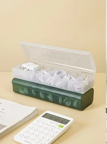 1入組書桌電源板&充電器&數據線整理器盒帶隔間,透明數據線收納盒 - 白色 - 查看 3