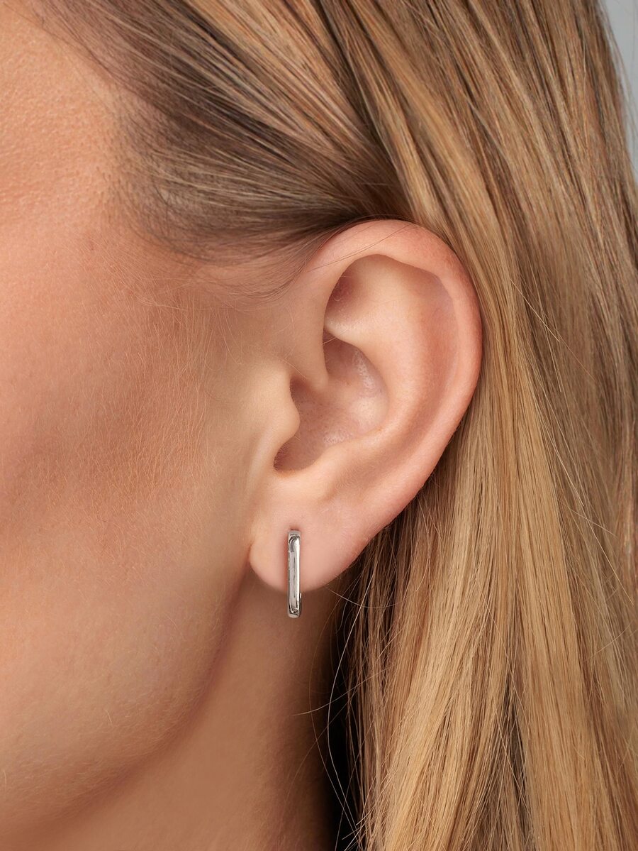 1對時尚矩形銀圓耳環適合女士日常裝飾 - 銀色 - 查看 1
