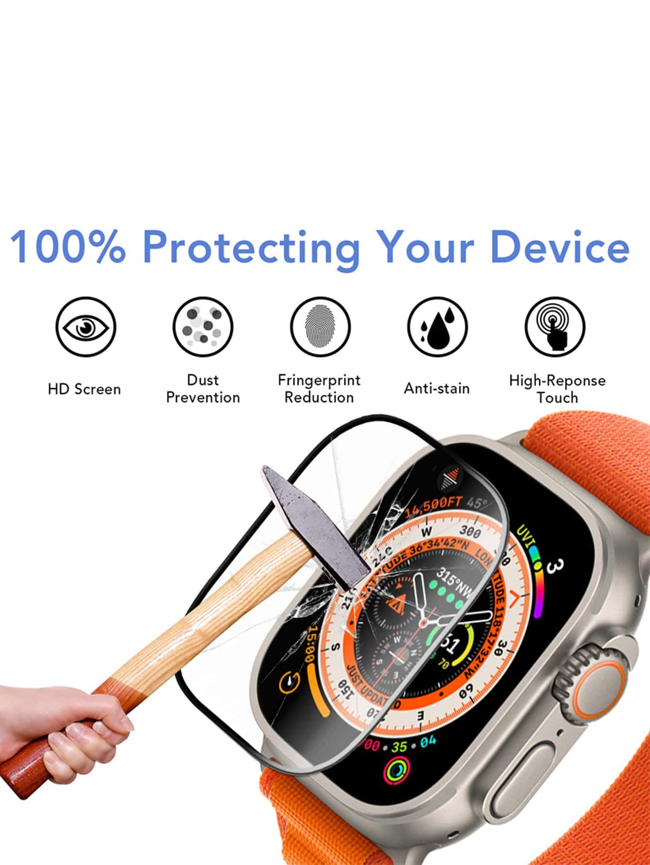 1入組絲網印刷軟膜相容 Apple Watch 保護貼適用於 42/44/45/49/38 毫米 - 無色 - 查看 1