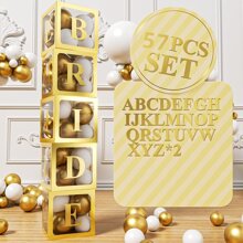 5 pièces de boîtes de ballons transparentes dorées avec 52 lettres, boîtes à blocs claires dorées, pour décoration de fête d'anniversaire, de mariage, de révélation de sexe, réutilisables, dans une boîte-cadeau, Noël