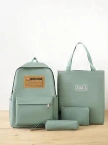 3pcs/set School Style Nylon Combination Bag With Letter Decorations With Lunch Bag & Pen Case - Green - View 2