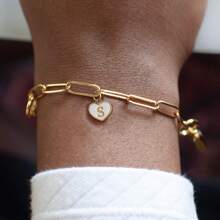 心最初手環女士不銹鋼回形針吊墜手環適合女士 - 金黃色 - 查看 1