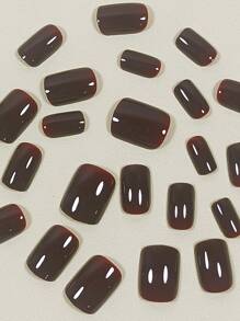 24 cái Đơn giản Màu thuần Ngắn Hình vuông Che đậy hoàn toàn Móng giả Đối với Nghệ thuật làm Móng - Màu xanh lam - Xem 3