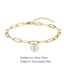 心最初手環女士不銹鋼回形針吊墜手環適合女士 - 金黃色 - 查看 2