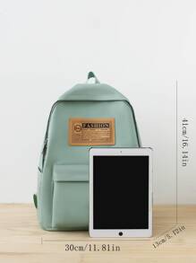 3pcs/set School Style Nylon Combination Bag With Letter Decorations With Lunch Bag & Pen Case - Green - View 3