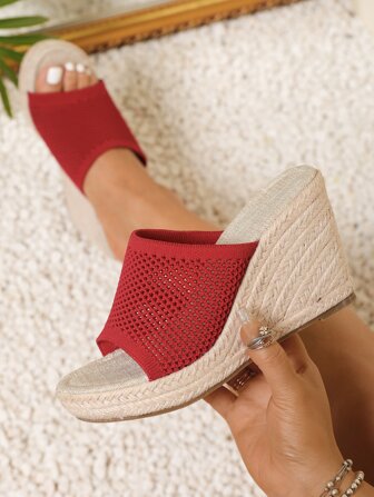 女性時尚簡潔鏤空坡跟拖鞋