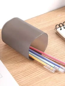 1入組素色筆筒,簡約風多用途文具收納盒辦公,學校學生 - 白色 - 查看 2
