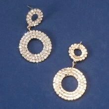 1 đôi bông tai hình tròn đính đá - Vàng - Xem 3