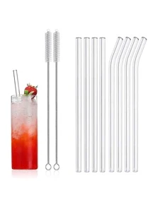 12 Unidades de Palhas de Vidro Reutilizáveis com 2 Escovas de Limpeza - Cores e Estilos Variados, Palhas para Bebidas, Smoothies, Café Gelado, Drinques, Bebidas de Verão, Suprimentos para Festa, Ideias de Presente para Natal, Aniversário ou Réveillon, Materiais Escolares