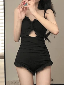 连体吊带泳衣遮肚显瘦露背性感休闲泳衣夏季