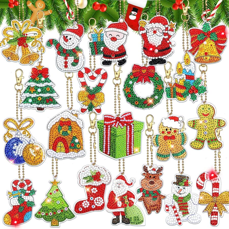 21pcs Cute Christmas Elements Diamond Painting Hanging Decor Set - Multicolor - View 1