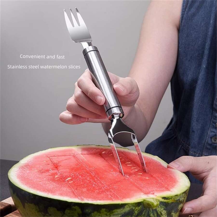 1pc Watermelon Slicer, Stainless Steel Melon Cutter With Slicing And Cubing Function, Household Fruit Processing Tool - Silver - View 1