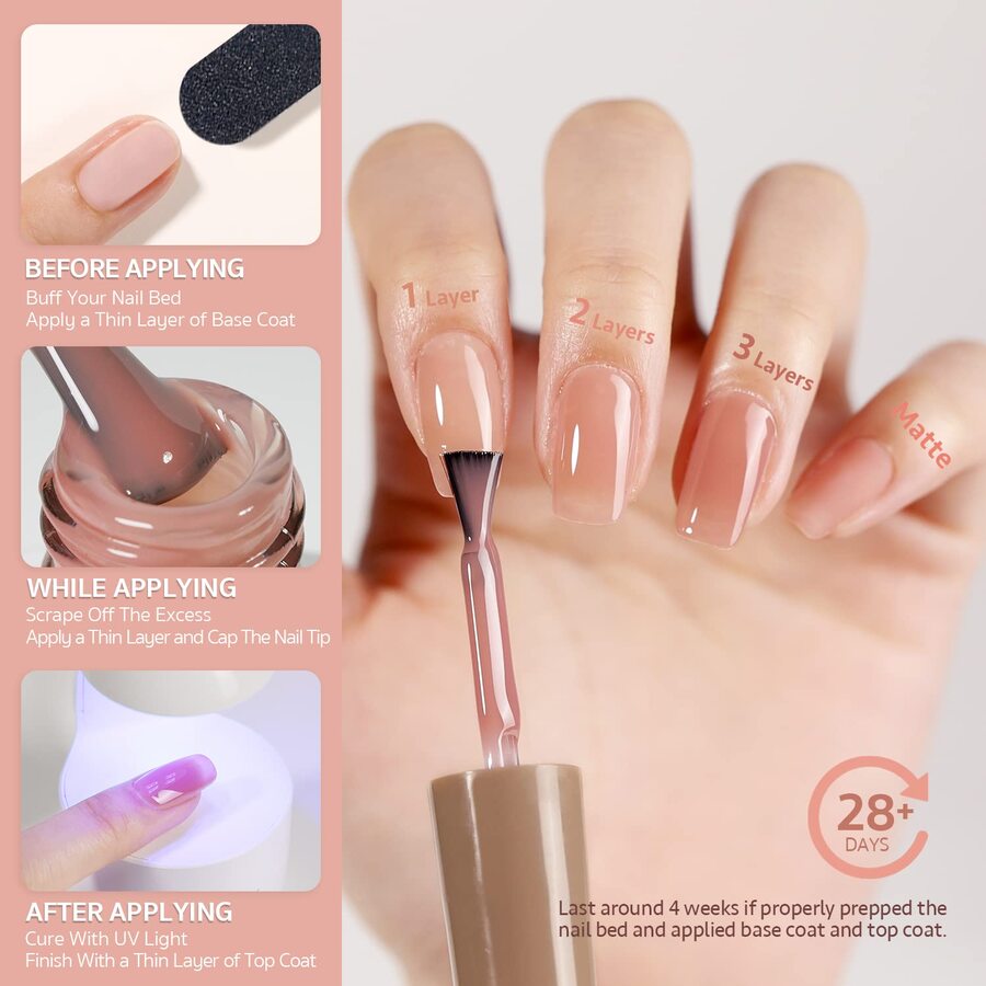 Sheer Nude Gel Nail Polish, 16ml Jelly Natural Pink Translucent Color