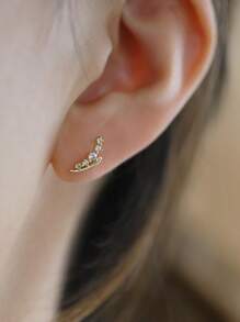 BALMORA 一对纯银 S925 复古玫瑰金星形方晶锆石弧形麦穗耳环，适合女士女孩时尚优雅耳钉日常生活派对珠宝礼物 - 金色 - 查看 3