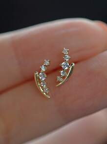 BALMORA 一对纯银 S925 复古玫瑰金星形方晶锆石弧形麦穗耳环，适合女士女孩时尚优雅耳钉日常生活派对珠宝礼物 - 金色 - 查看 7