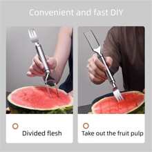 1pc Watermelon Slicer, Stainless Steel Melon Cutter With Slicing And Cubing Function, Household Fruit Processing Tool - Silver - View 3