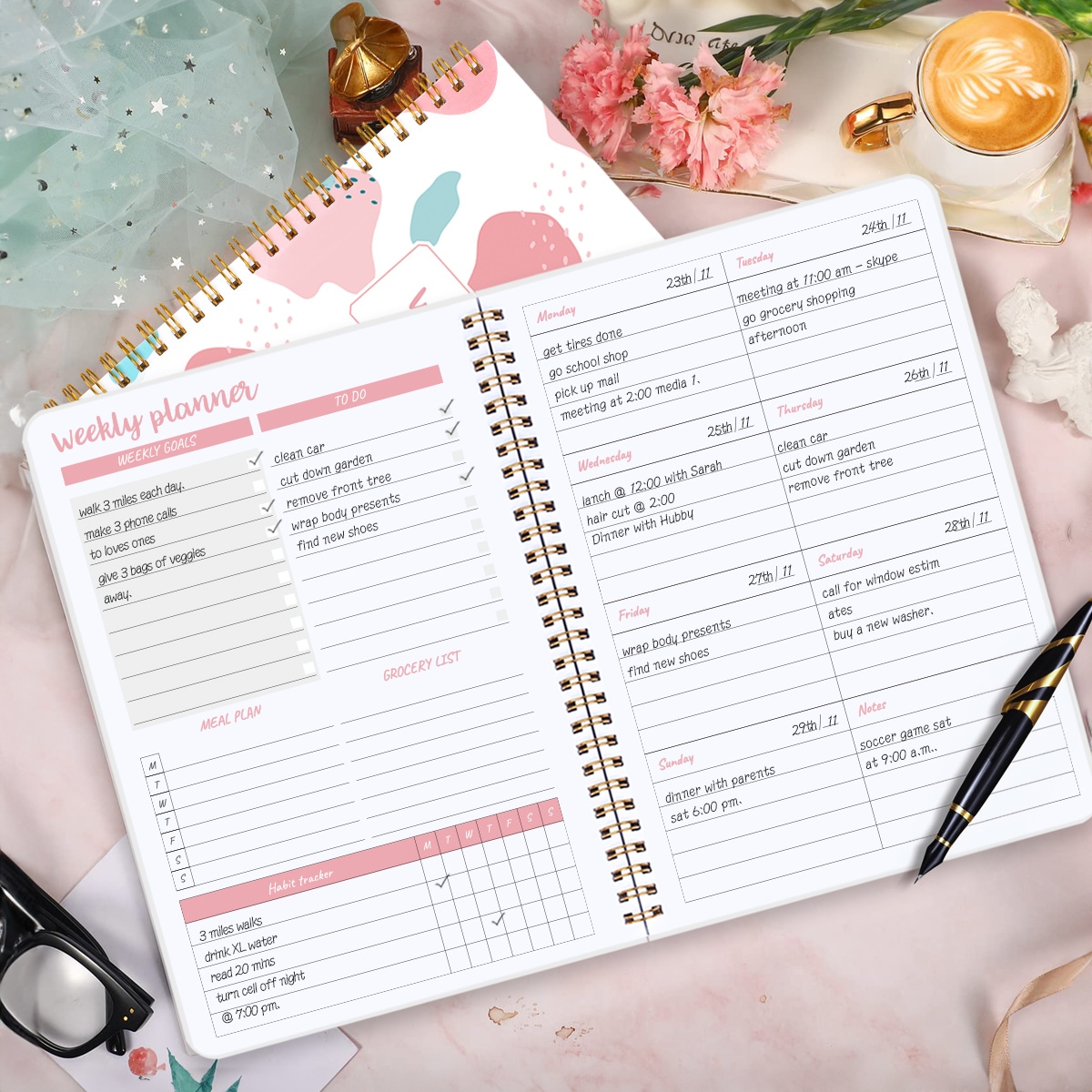 1 piÃ¨ce A5 Carnet hebdomadaire non datÃ© avec suivi des habitudes, planificateur d'horaire quotidien de 52 semaines