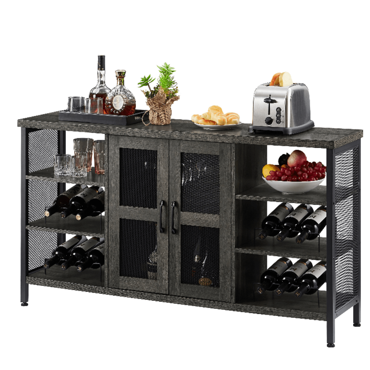 Industrial 2 Door Wine Bar Cabinet, Liquor Storage Credenza, Sideboard ...