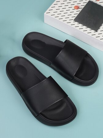 Men's Fashionable Comfortable Soft Slippers, Suitable For Outdoor, Black