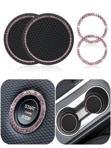 1pair Car Engine Start Stop Button Ring & 2pcs Car Engine Start Stop Button Decoration Rings With Rhinestones