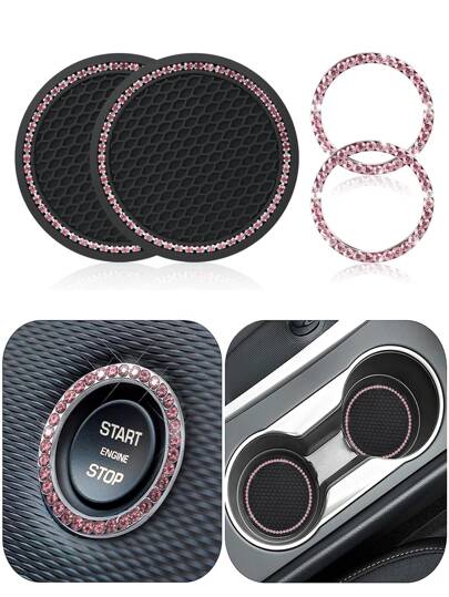 1對汽車發動機啟動停止按鈕環和 2入組汽車發動機啟動停止按鈕裝飾環帶水鑽