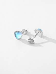 FOREVER QUEEN 1對925純銀心月長石耳釘適合女士時尚低過敏性首飾類