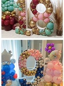 Mosaic Style Number Shaped Balloon Frame, Perfect For Birthday Party And Gathering Scene Decoration With Kt Board. (balloons And Lights Not Included) - White - View 3