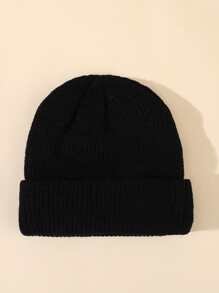 2入組嬰兒素色針織帽子,冬天時尚中性豆豆帽 - 黑與白 - 查看 2