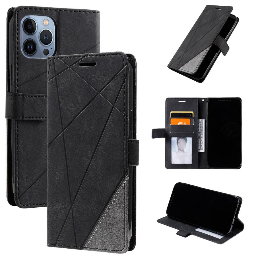 Business Use Leather-Look Splicing Phone Case Compatible With IPhone 6~14Pro Max, Compatible With Samsung S24 Ultra/S23 Ultra/A14/A15/A05, Compatible With Xiaomi Compatible With Redmi Note 8~Note12 Pro Compatible With Redmi 12C/13C Compatible With Oneplus Compatible With MOTO G Series - Black - View 1