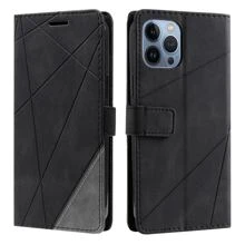 Business Use Leather-Look Splicing Phone Case Compatible With IPhone 6~14Pro Max, Compatible With Samsung S24 Ultra/S23 Ultra/A14/A15/A05, Compatible With Xiaomi Compatible With Redmi Note 8~Note12 Pro Compatible With Redmi 12C/13C Compatible With Oneplus  Compatible With MOTO G Series - Black - View 2