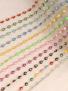 1米不銹鋼鏈條琺瑯粉色的珠子吊墜鏈條適用於製作DIY首飾類項鍊手環配件 - 金黃色 - 查看 6