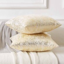 Housse de coussin en velours beige et blanc avec impression sur feuille, taie d'oreiller décorative, design doré, 30x50, 45x45, pour canapé, salon, 1 pièce