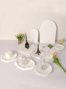 1pc Ins Style Gypsum Oval Tray For Cosmetics, Aromatherapy Storage, Photography Props And Decoration - White - View 2