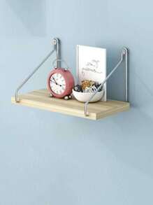 3pcs (with Adhesive Hooks) Simple Oak Wall Shelf Without Drilling, Wall Mounted Rack For Decoration And Storage - 黃色 - 查看 7