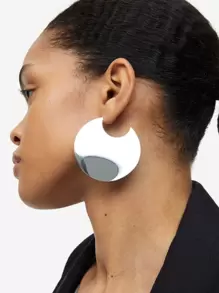 1 Cặp Màu Bạc Kim Loại Đơn Giản Đĩa Tròn Hình Vòng Lớn-Bông Tai Tuyên Bố Cho Nữ Thiết Kế Cơ Bản Trang Sức Đeo Hàng Ngày - Bạc - Xem 1