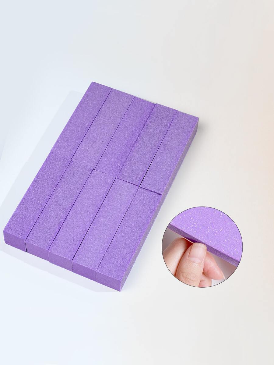 10Pcs/Set Purple Four-Sided Nail Buffer Files Sponge Buffing Sanding Blocks Manicure Tools Nail Files Nails Professional Manicure Tool For Manicure,Nail Supplies,Nail Tools,Nail Art Tools,Back To School,Nails,Nail Tools For Press On Nails - Purple - View 1
