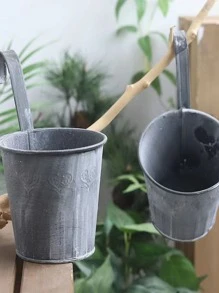 1入組鍍鋅錫桶，灰色仿舊飾面，白色磨砂，帶鉤柄和彎鉤