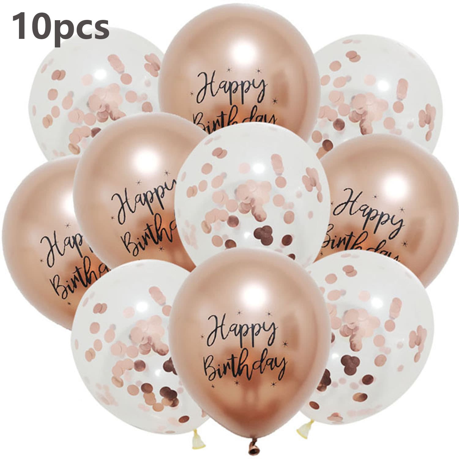 10 件生日乳胶气球套装适用于节日、婚礼、生日派对装饰；20 件全新 12 英寸印花生日快乐金属圆形乳胶气球适用于生日派对场景装饰、圣诞节 - 玫瑰金 - 查看 1