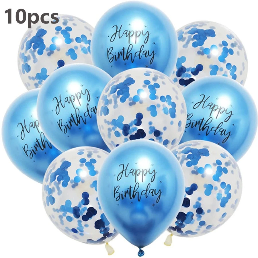 10pcs Birthday Party Balloon Decoration Pack Latex Balloon, 20pcs New Style 12-Inch Happy Birthday Printed Metal Round Latex Balloon For Birthday Party Scene Decoration, Christmas - Blue - View 1