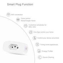智慧插座巴西標準,可與 Alexa 和 Google Assistant 配合使用 Wifi 插頭語音控制和智慧生活 App 控制帶定時器功能的智慧插座 16 A 2.4 G 僅 Wifi