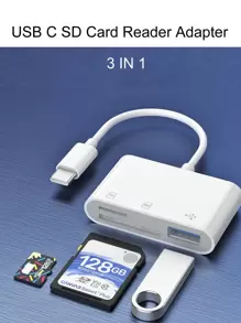 Lector de tarjetas de memoria USB C a SD y Micro SD, adaptador de lector de tarjetas tipo C a SD compatible con iPad Pro/Air/Mini, MacBook Pro/Air, laptops Android, con ranuras duales para SD/TF (Micro SD), fácil de insertar y extraer - Blanco - Ver 1