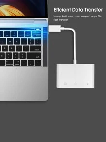Lector de tarjetas de memoria USB C a SD y Micro SD, adaptador de lector de tarjetas tipo C a SD compatible con iPad Pro/Air/Mini, MacBook Pro/Air, laptops Android, con ranuras duales para SD/TF (Micro SD), fácil de insertar y extraer - Blanco - Ver 3