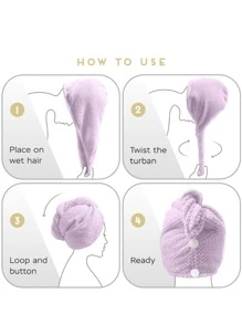 1 Miếng Dày lên Lông cừu san hô Tóc Sấy khô Mũ , Dứa Lưới Siêu hấp thụ Dày lên Khăn sấy tóc , Dày lên Lông cừu san hô Quấn đầu Khăn sấy tóc - Màu tím - Xem 5