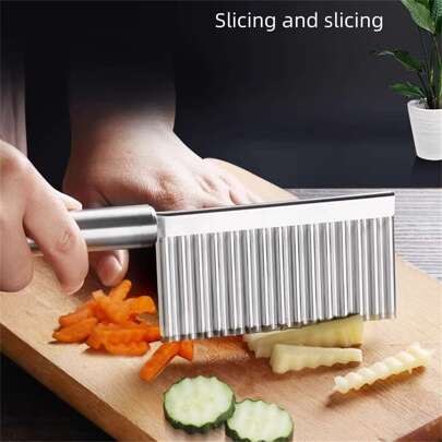 1pc Stainless Steel Wavy Vegetable Cutter Slicer, Potato Wavy Knife Crimping Knife, Potato Shredder Tool