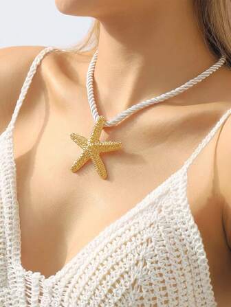 Personalized Starfish Pendant Necklace, Metallic Beach Niche Fashion Collarbone Chain