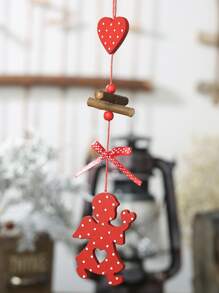 1入組紅色聖誕主題木製掛飾,帶有圓點、星星、聖誕樹、蝴蝶結和心型圖案 - 彩色 - 查看 1