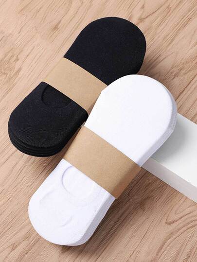 1/3/6/10 Pairs Unisex Solid White/Black Ankle Socks, Breathable Non-Slip Hidden Loafer Socks For Spring/Summer, One Size Fits 35-43