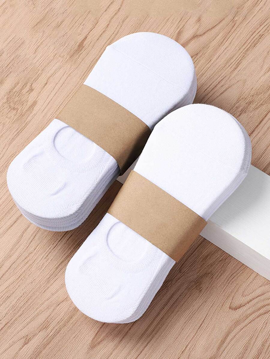 10 Pairs Men's Socks, In Pure White, Pure Black, And Pure Gray, Invisible Socks, Short Socks, One Size Fits Eu 35-43, 3 Colors Couple Boat Socks - White - View 1