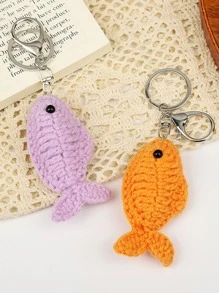 Cute Knitted Fish Shape Keychains Handmade DIY Weaving Bags Car Keys Pendant Keyring Jewelry Accessories Car Accessories Women Key Chain Charms Crochet Bag Therian - Orange - View 3